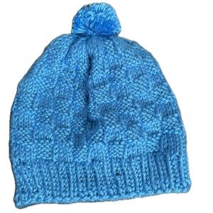 Blue Checkered Knit Hat